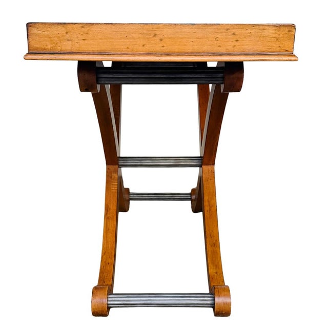 Wood Vintage Large Neoclassical Curule Console Table With Fluted Pewter-Tone Accents For Sale - Image 7 of 14