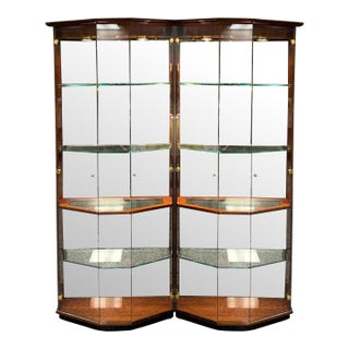Henredon Lacquered Mahogany Bunching Curio Display Cabinets, a Pair For Sale