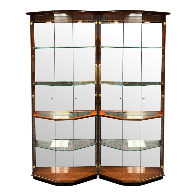 Henredon Lacquered Mahogany Bunching Curio Display Cabinets, a Pair For Sale