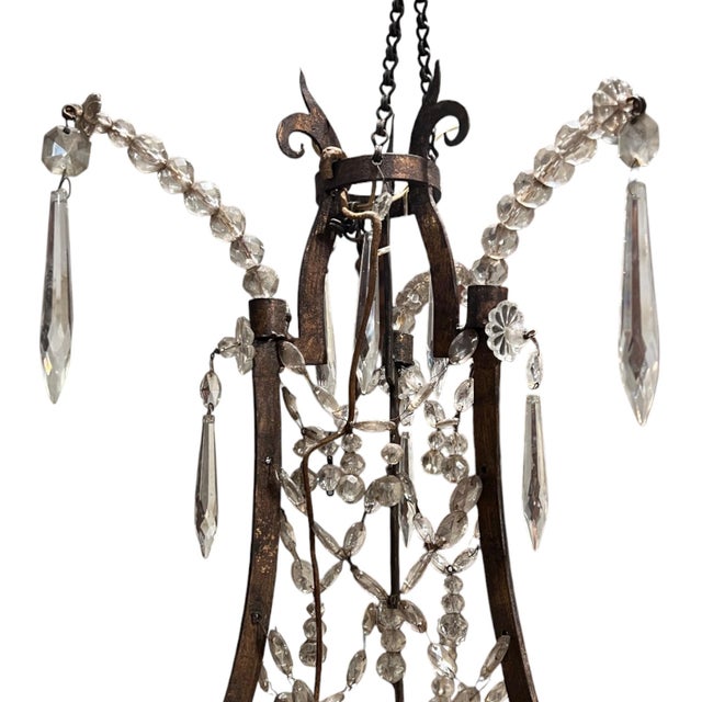 19th Century Italian Empire Giltwood & Iron Chandelier With Crystal Basket For Sale - Image 4 of 6