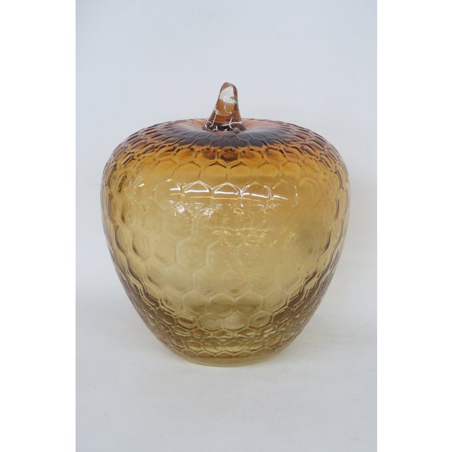 Amber Glass Apple Sculpture Large Mid Century Modern Honeycomb Pattern 5086b For Sale - Image 11 of 11