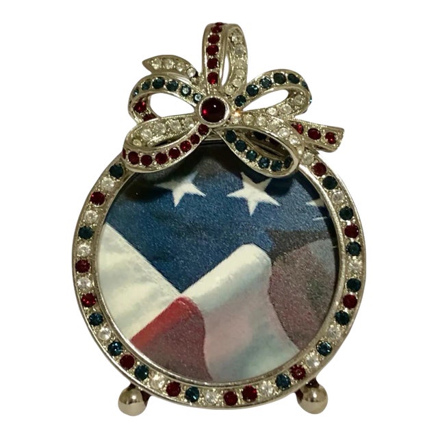 Jay Strongwater Retired Red, White, and Blue Bow Frame With Swarovski Crystals For Sale