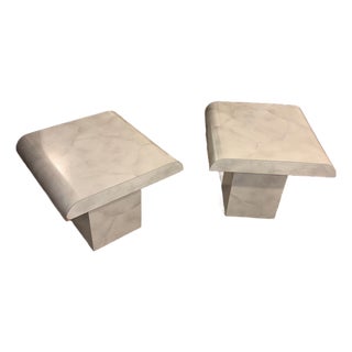 Monolithic Postmodern Faux Carrara Marble Waterfall Nightstands or End Tables, C. 1980s Pair For Sale