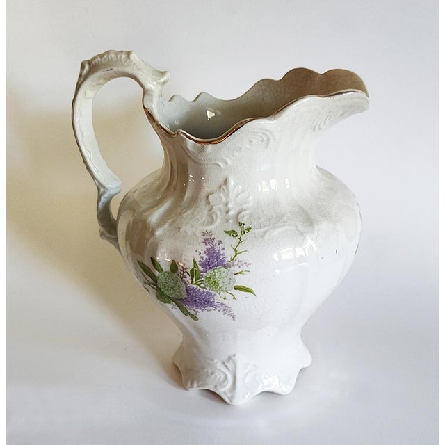 Victorian Antique Pitcher With Lilac Floral Design For Sale - Image 3 of 9
