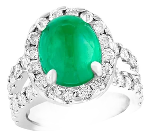 5 Carat Zambian Emerald Cabochon & Diamond Cocktail Ring 18 Karat White Gold