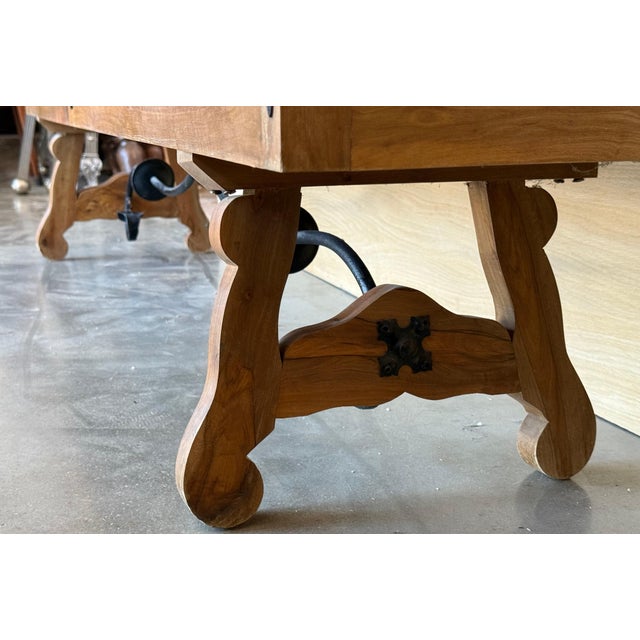 Wood Late 19th Century Spanish Baroque Carved Walnut Tuscan Three Drawers Credenza or Buffet For Sale - Image 7 of 18