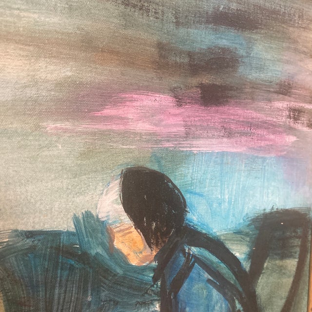 Paint Original c.1955-1960 Mid-Century Figurative Abstract Expressionist Framed Oil Painting For Sale - Image 7 of 12