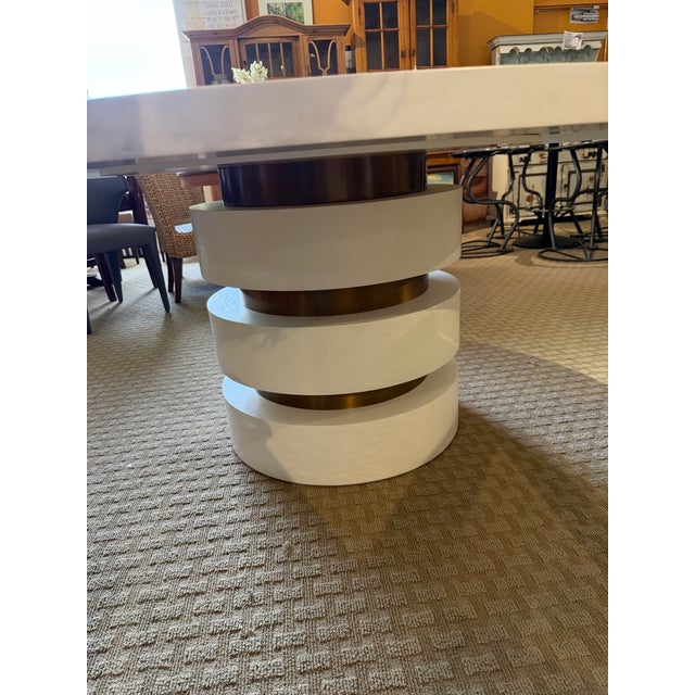 White Mr. Brown London "Armand" Stacked Gesso & Brass Round Dining Table For Sale - Image 8 of 10