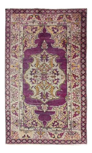 Purple Background Vintage Turkish Oushak Rug With Floral Medallion Design
