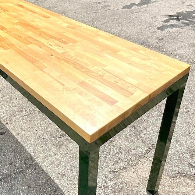 Late 20th Century Vintage Metal and Butcher Block Long Console Table For Sale - Image 4 of 14