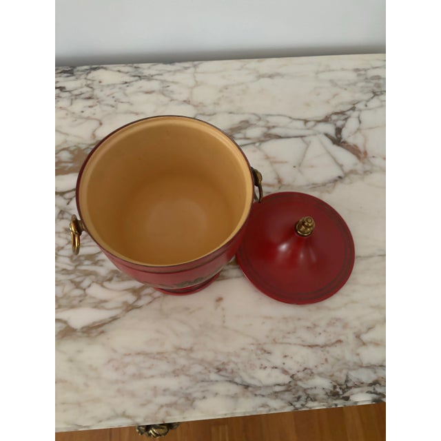 Mid Century French Scarlet and Gold Tole Covered Urn Ice Bucket For Sale - Image 9 of 12