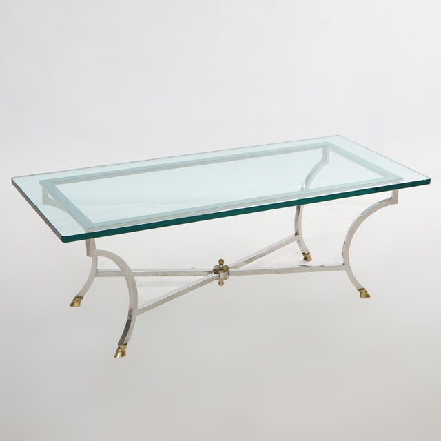 Mid Century Modern Hollywood Regency Chrome, Brass & Glass Coffee Table Circa 1960 For Sale - Image 4 of 10