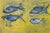 An original surrealist abstract painting depicting four fish swimming through a vibrant, colorful background. Created on...