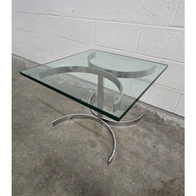 Barcelona Style Side Table Chrone & Glass MCM Vintage For Sale - Image 4 of 16
