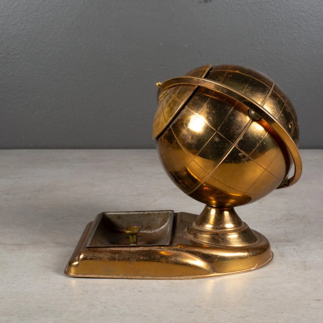 Mid-Century Modern Mid-Century Brass Globe Cigarette Holder and Ashtray/Coin Dish C.1960 For Sale - Image 3 of 8