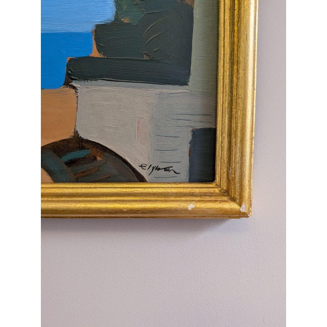 Paint Mid-Century Modern 'Seaside Conversation' Vintage Coastal Landscape Oil Painting by Swedish Artist Eric Elfvén (1921–2008), Framed For Sale - Image 7 of 10