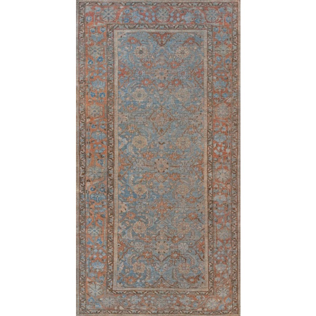 Sky Blue Early 20th Century Light Blue Circa 1920 Antique Mahal Wool Rug For Sale - Image 8 of 8