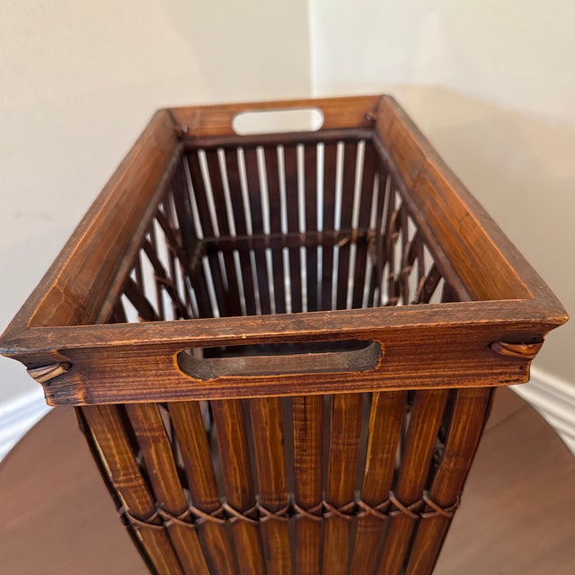 Brown Vintage 1970s Bamboo & Rattan Magazine Rack For Sale - Image 8 of 9