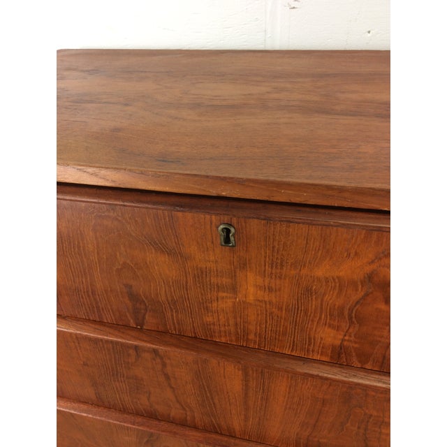 Brown Danish Modern Teak 5 Drawer Highboy Dresser With Lock & Key on Tapered Legs For Sale - Image 8 of 12