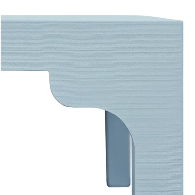 Robin's Egg Blue Matthew Izzo Home Kendall Light Blue Linen Parson Style Coffee Table For Sale - Image 8 of 9