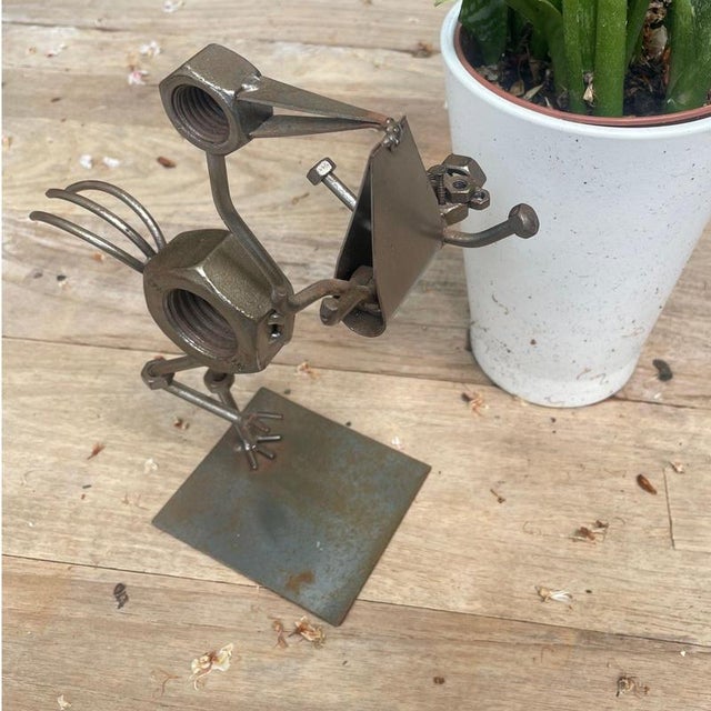 Folk Art Steampunk Welded Metal Stork and Baby Figurine For Sale - Image 10 of 13