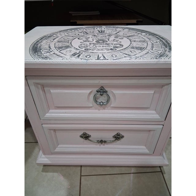 French Country. Shabby Chic, Vintage Pale Pink White Washed Small Table or Dresser. Distressed. Farmhouse. Real wood. I...