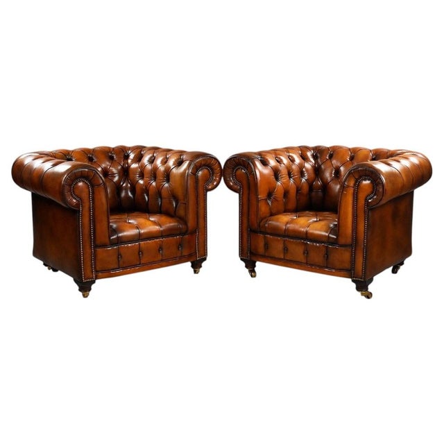 Vintage Chesterfield Club Chairs in Brown Leather, 1930, Set of 2 For Sale - Image 12 of 12