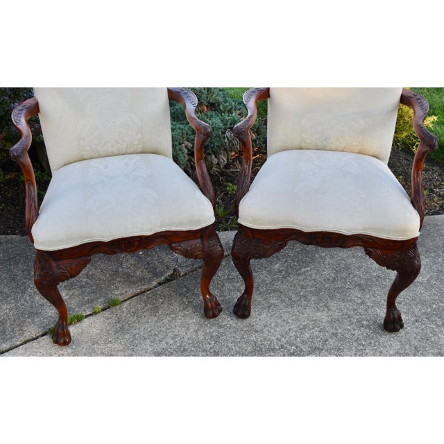 Vtg. Pair of Carved Mahogany Federal Style Arm Chairs With Claw Feet For Sale - Image 9 of 18