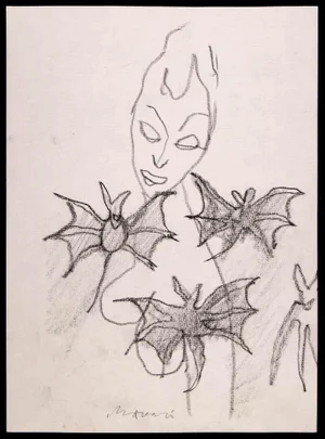 Mino Maccari, Bats, Drawing, 1970