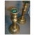 A fine and early pair of English brass candlesticks with removable bobeche. Heavy gauge. Design motifs include gadrooning,...