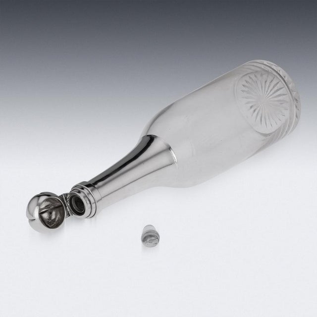 Metal 19th Century Victorian Silver & Glass Champagne Bottle Decanter, 1895 For Sale - Image 7 of 15