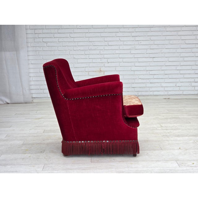 Danish Armchair in Red Velour and Ash, 1970s For Sale - Image 10 of 17