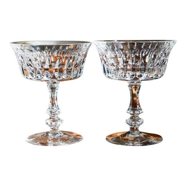 1980s Crystal Gorham De Medici Champagne Tall Sherbet Coupe Glasses- Set of 2 For Sale