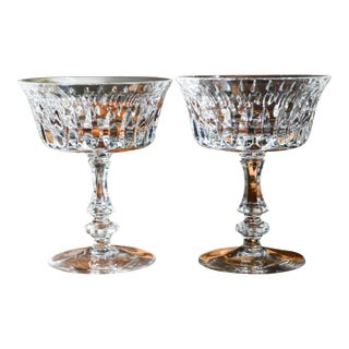 Set of Two Crystal Gorham De Medici Champagne Tall Sherbet Coupe Glasses Wedding Toast For Sale