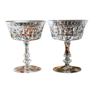 Set of Two Crystal Gorham De Medici Champagne Tall Sherbet Coupe Glasses Wedding Toast