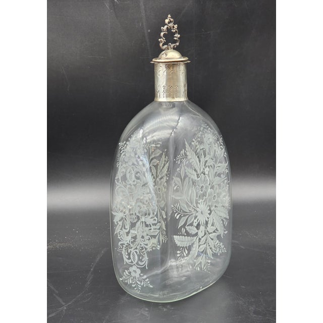 Late 19th Century Engraved Glass Liqueur Bottle with 800 Silver Stopper, Venice For Sale - Image 9 of 11