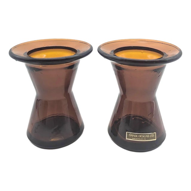 1970s Dansk Amber Glass Candle Holders For Sale