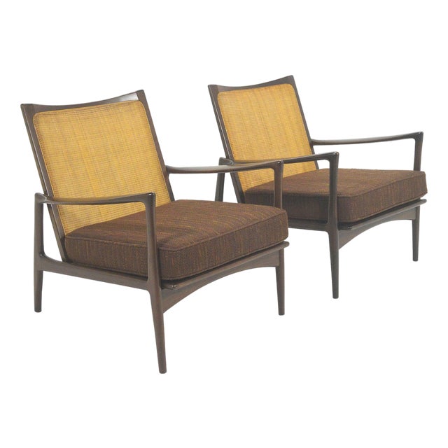 Ib Kofod-Larsen Cane-Back Lounge Chair (Pair) For Sale