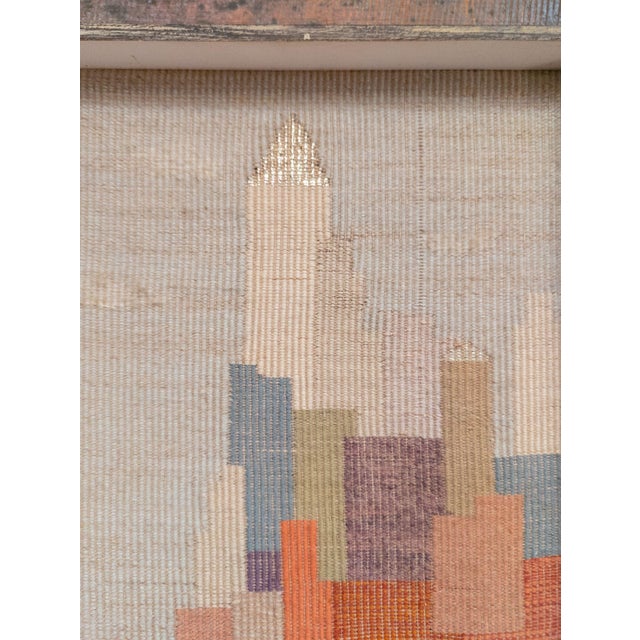 Mid-Century Modern Textile Art Cityscape With Exhibition Label For Sale In New York - Image 6 of 9