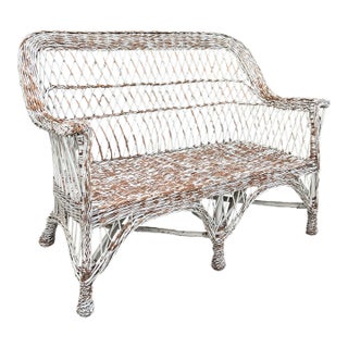 1920s English Willow Wicker Settee For Sale