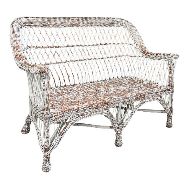 1920s English Willow Wicker Settee For Sale