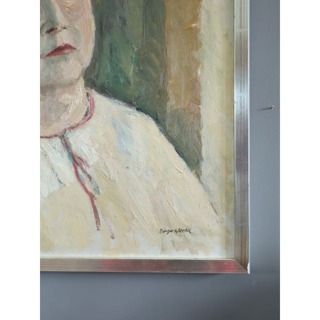 Cream Mid-Century Modern 'Agnes' Vintage Original Swedish Expressive Figurative Portrait Oil Painting, Framed For Sale - Image 8 of 14