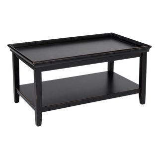 Late 20th Century Black Wood Tray Top Coffee Table With Lower Storage Shelf For Sale