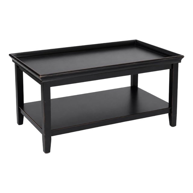 Late 20th Century Black Wood Tray Top Coffee Table With Lower Storage Shelf For Sale