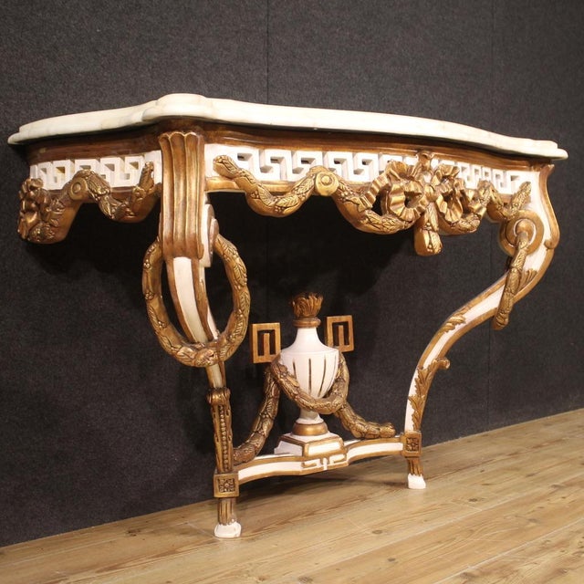 French Lacquered and Painted Console in Louis XV Style, 1980s For Sale - Image 6 of 13