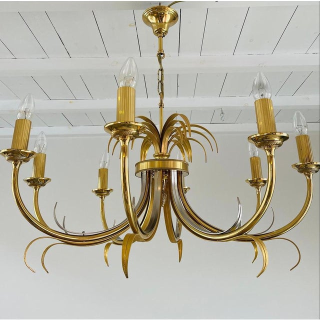 Hollywood Regency Brass and Chrome Pineapple Chandelier, 1970s For Sale - Image 3 of 10
