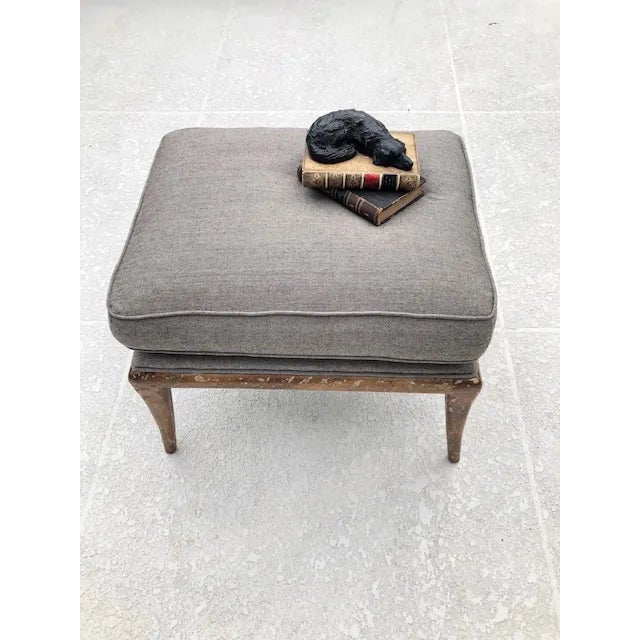 Contemporary 1990s Upholstered Ottoman With Fruitwood Legs For Sale - Image 3 of 7