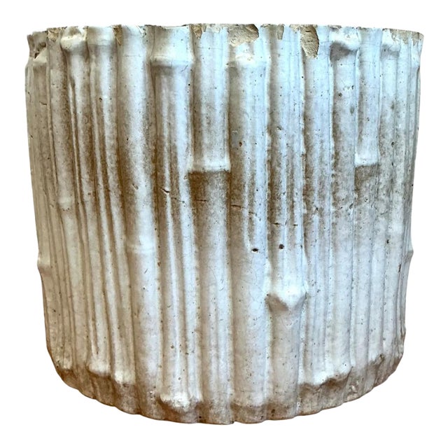 Vintage Faux Bamboo White Ceramic Pot For Sale