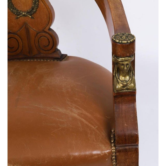Antique French Empire Revival Mahogany and Ormolu Mounted Armchair, 19th Century For Sale - Image 10 of 13