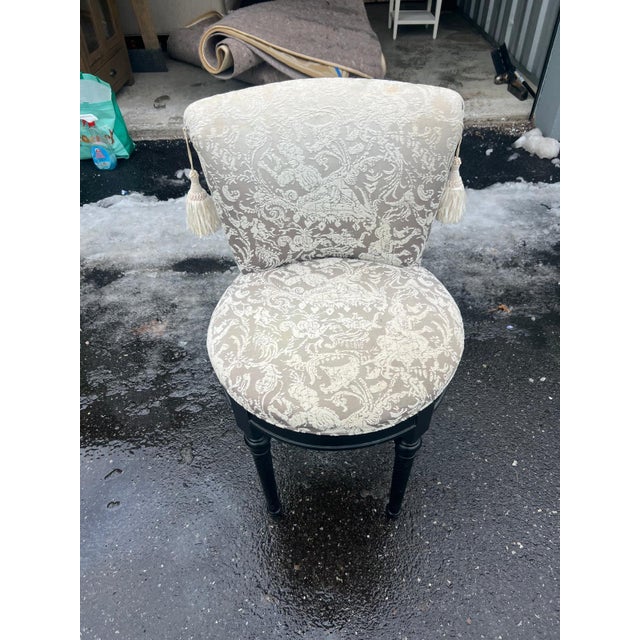 1980s 1980s Custom Upholstered French Swivel Vanity Seat With Decorative Tassels For Sale - Image 5 of 7